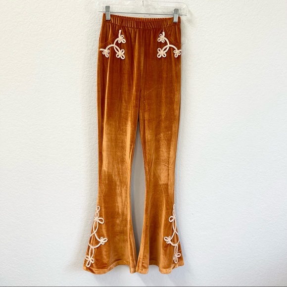 Nine Lives Bazaar Zeppelin Flares Velvet Rust Size Petite 4 - Picture 3 of 8